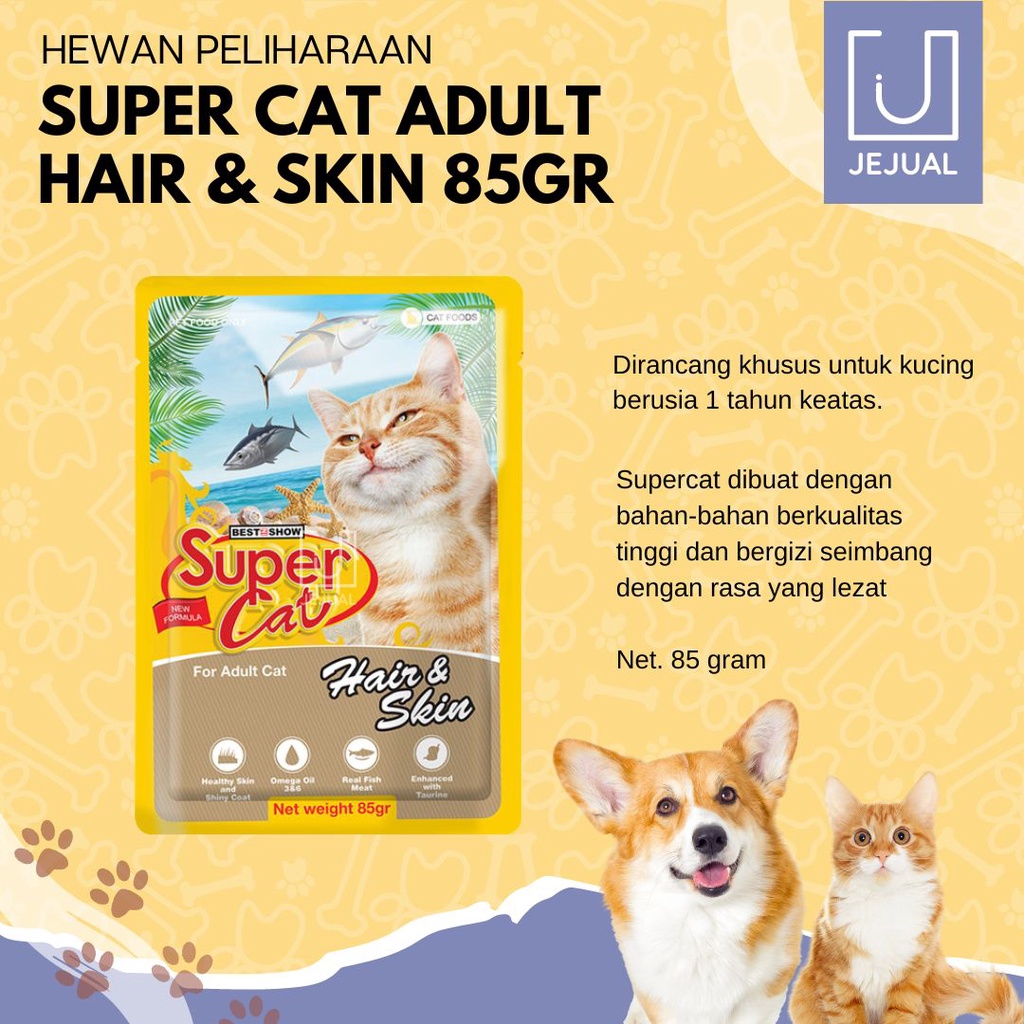 SUPER CAT HAIR & SKIN Formula Adult 85gr Makanan KucingCat 1+/Dewasa Basah/Wet Food Pouch