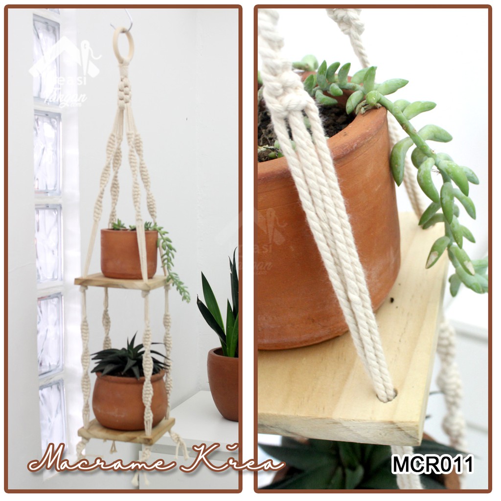 MACRAME GANTUNG 2 TINGKAT UNTUK POT TANAMAN MCR011