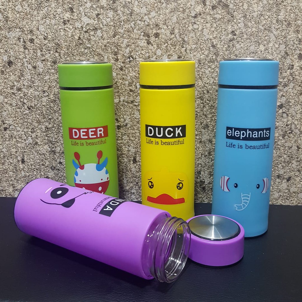 BOTOL MINUM TUMBLER KACA 400ML KARAKTER ANIMAL [SWEETSPACE]