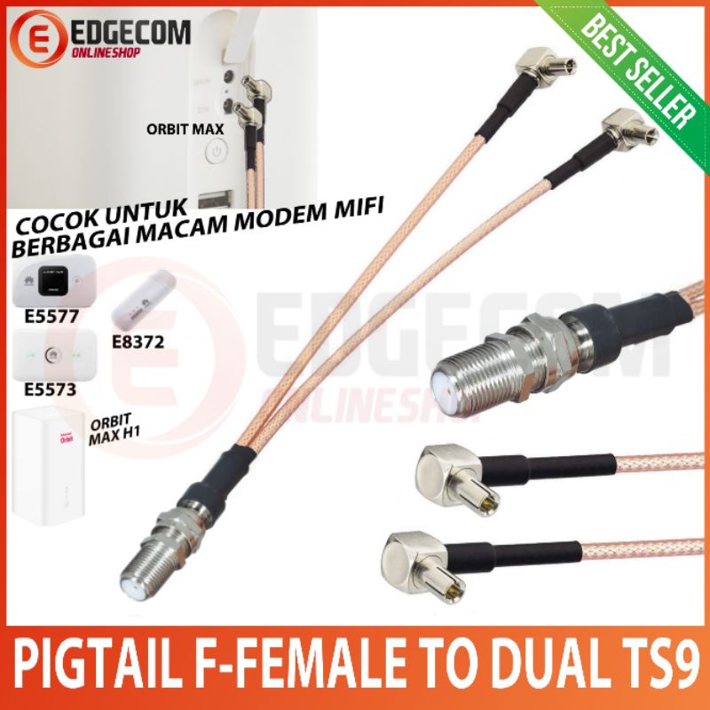 Pigtail Modem Mifi E8372, E5573, E5577, Orbit Max F Female to TS9 Dual Port Male
