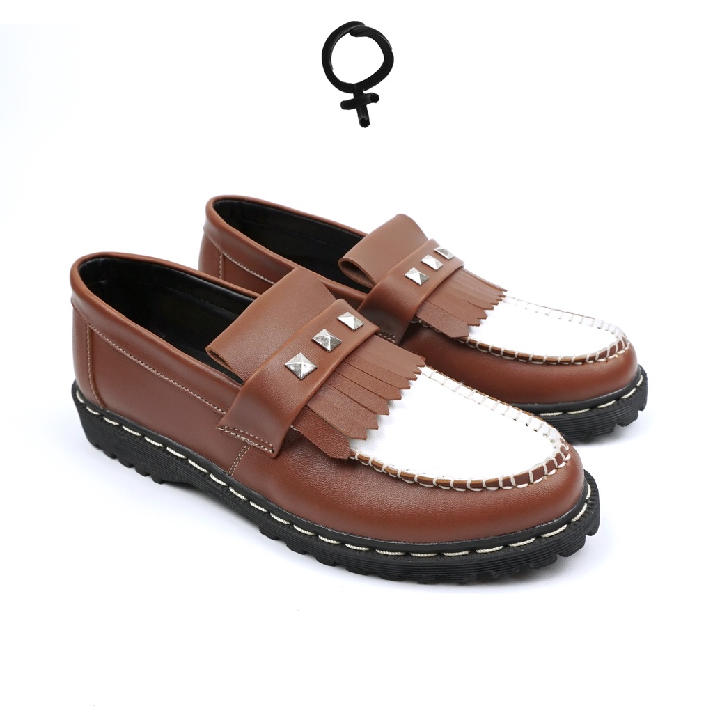 stud vintage tan - loafer wanita xouth