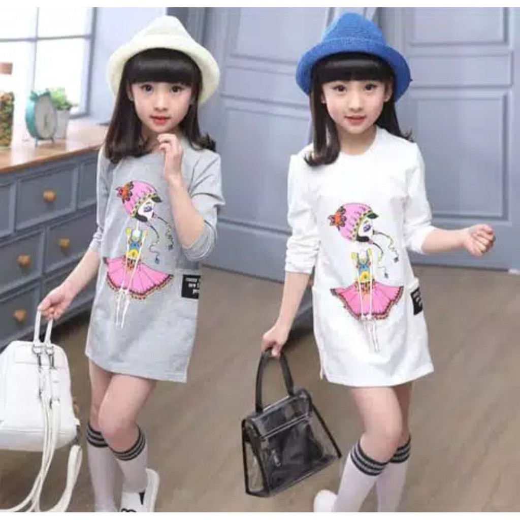 KIDS GIRL DRESS BAHAN BABY TERRY + POKET KIRI KANAN LD 80 PJ 63 63