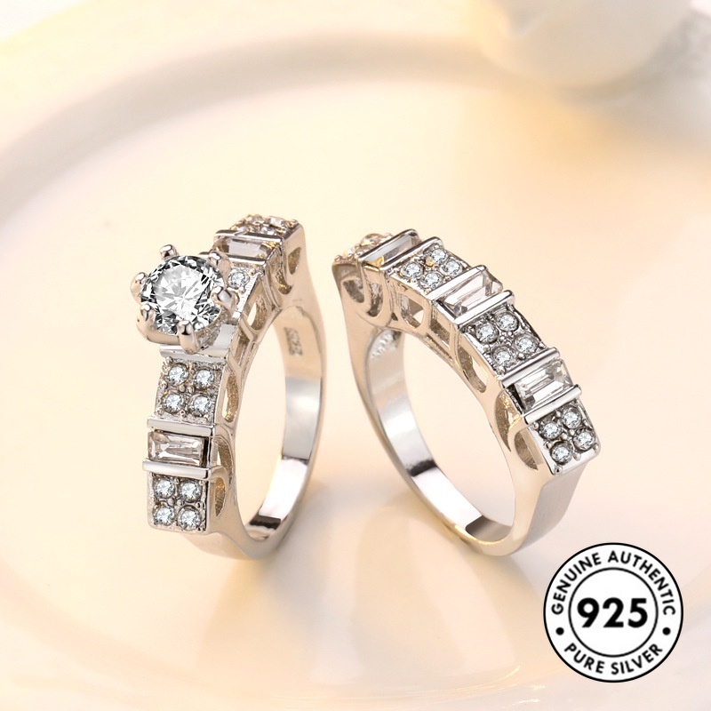 Set Cincin S925 Silver Hias Full Berlian Untuk Wanita