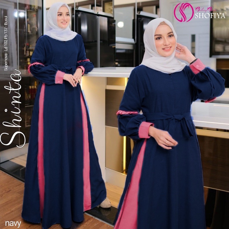 (COD) Shinta Dress/ Gamis moscrape / Gamis Terbaru Termurah/ Gamis Muslimah / Gamis Shofiyah-Navy x dusty