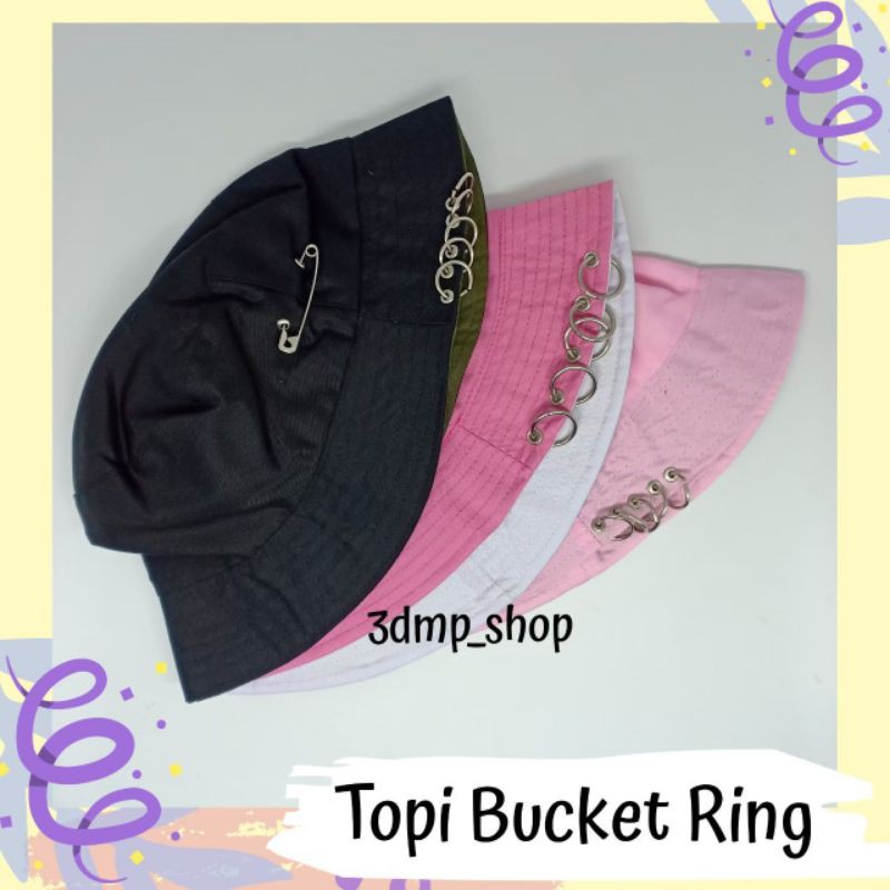 Topi bucket ring putih pink cream army navy army hijau lumut biru