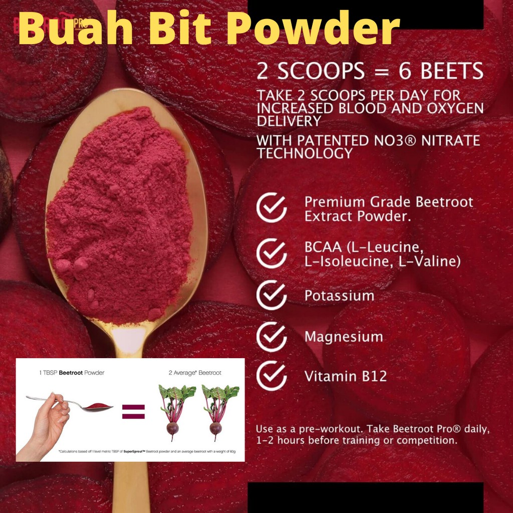

Serbuk Buah Bit Beetroot Powder Bubuk Murni 100% Tanpa Campuran