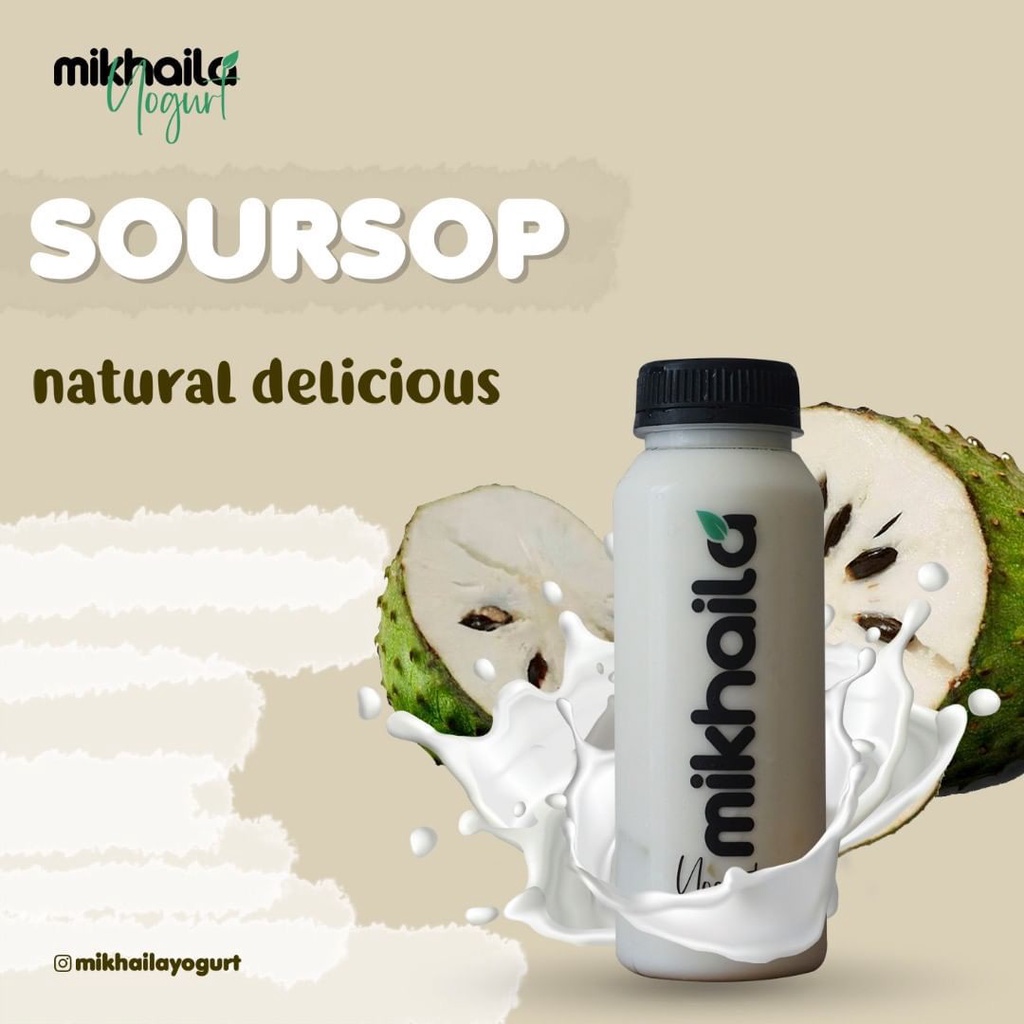 

Mikhaila Yogurt rasa sirsak (soursop, topping nata de coco) @250ml