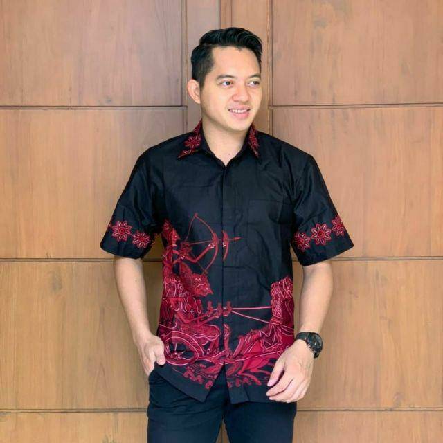 Pabrik Batik HRB026 Kenongo Kemeja Batik pria prada Pendek Pekalongan Padi M L XL Sogan Tulis Halus
