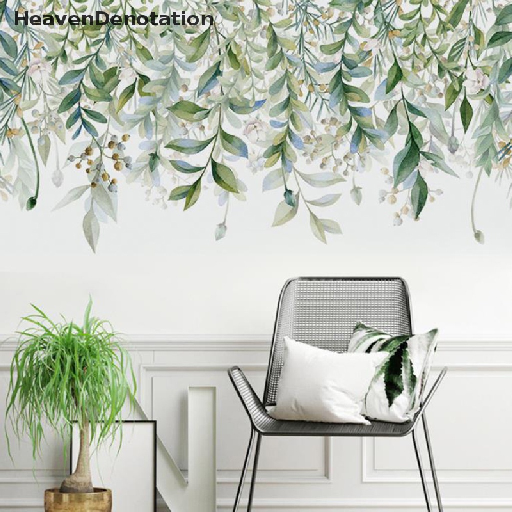 Stiker Dinding Desain Daun Hijau Untuk Kamar Tidur / Ruang Tamu