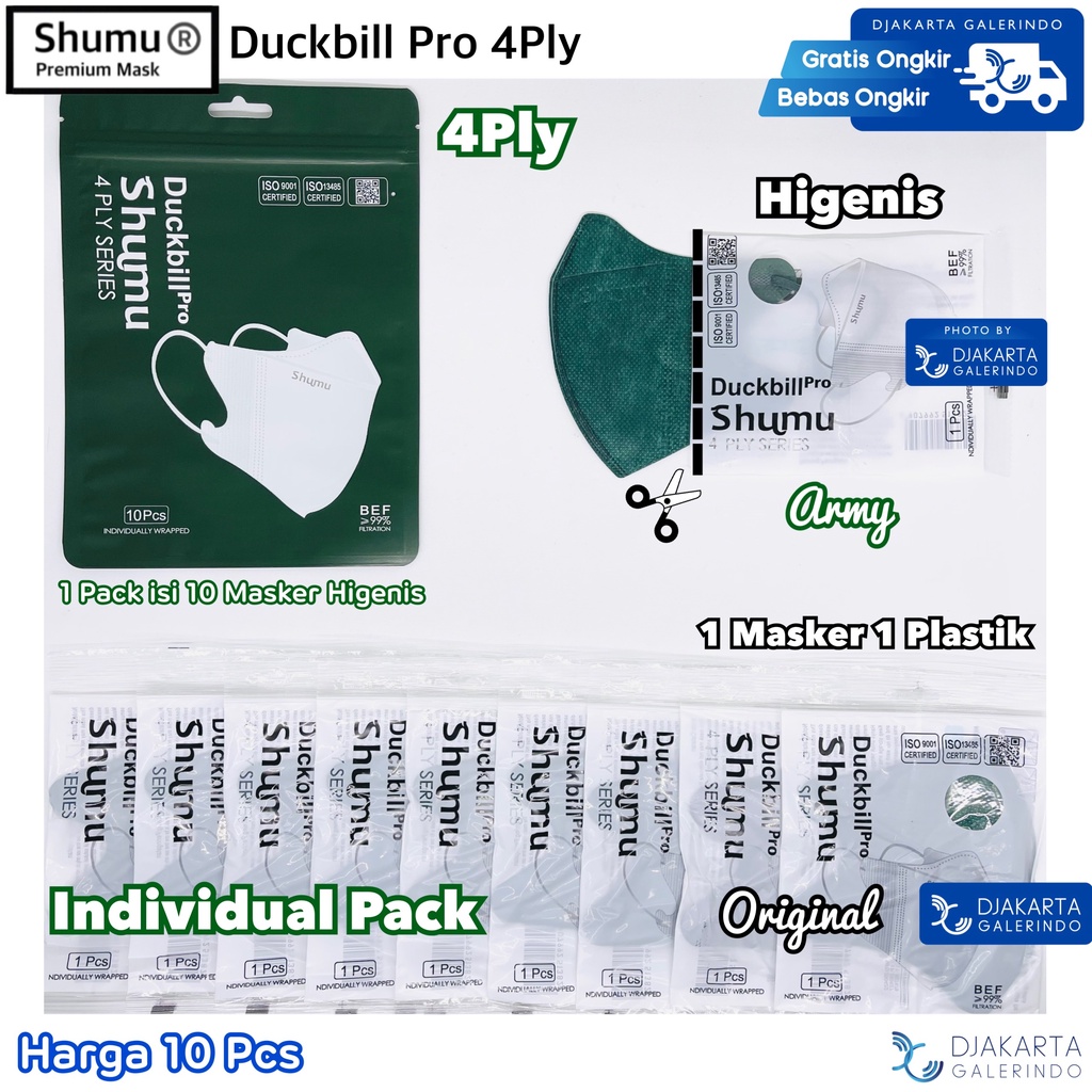 Masker Shumu Duckbill PRO 4Ply Individual Pack isi 10Pcs