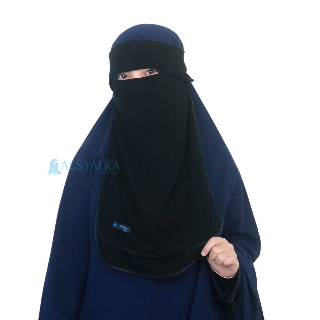 niqob/cadar/handscok/himar/jilbab/abaya/ Niqab Poni Hijrah Sifon Jetblack Alsyahra Exclusive