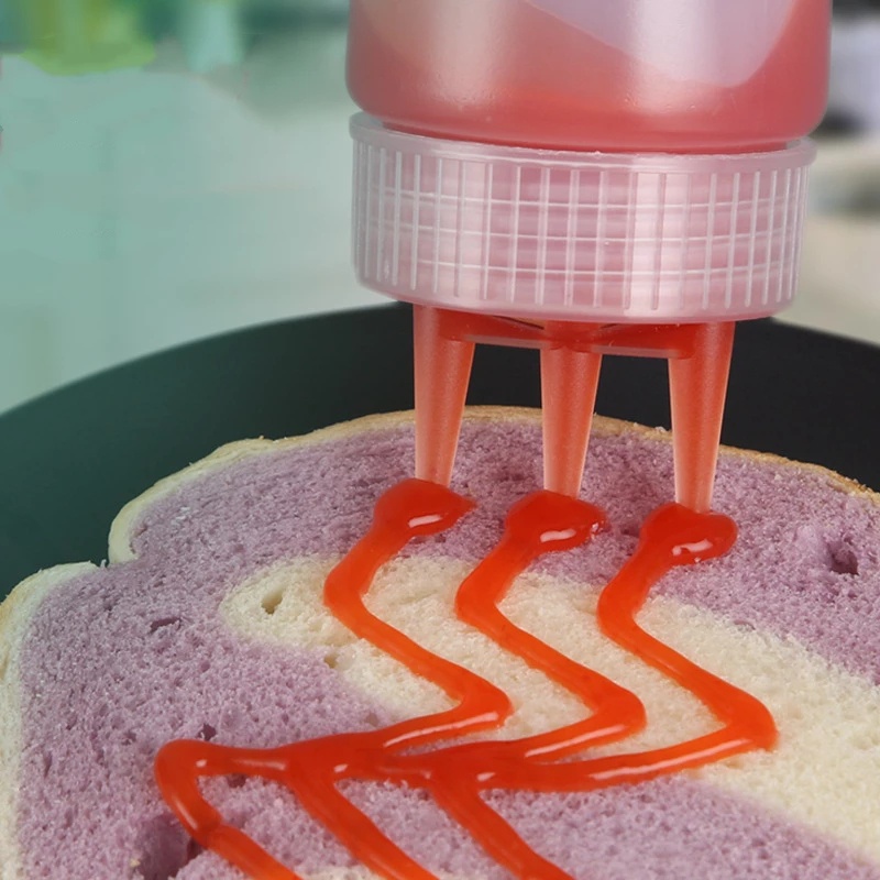 [PE Three-hole Squeeze Sauce Bottle Mustard Bottle] [Food Grade Plastic Squeeze Bottle, Condiment Dispenser] [Sauce Vinegar Ketchup Container] [Kitchen Seasoning Bottle]