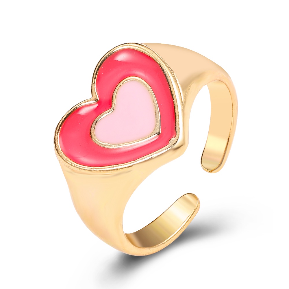 Fashion Colorful Heart Shape Rings Opening Adjustable Ins Style Ring for Women Jewelry Accessories