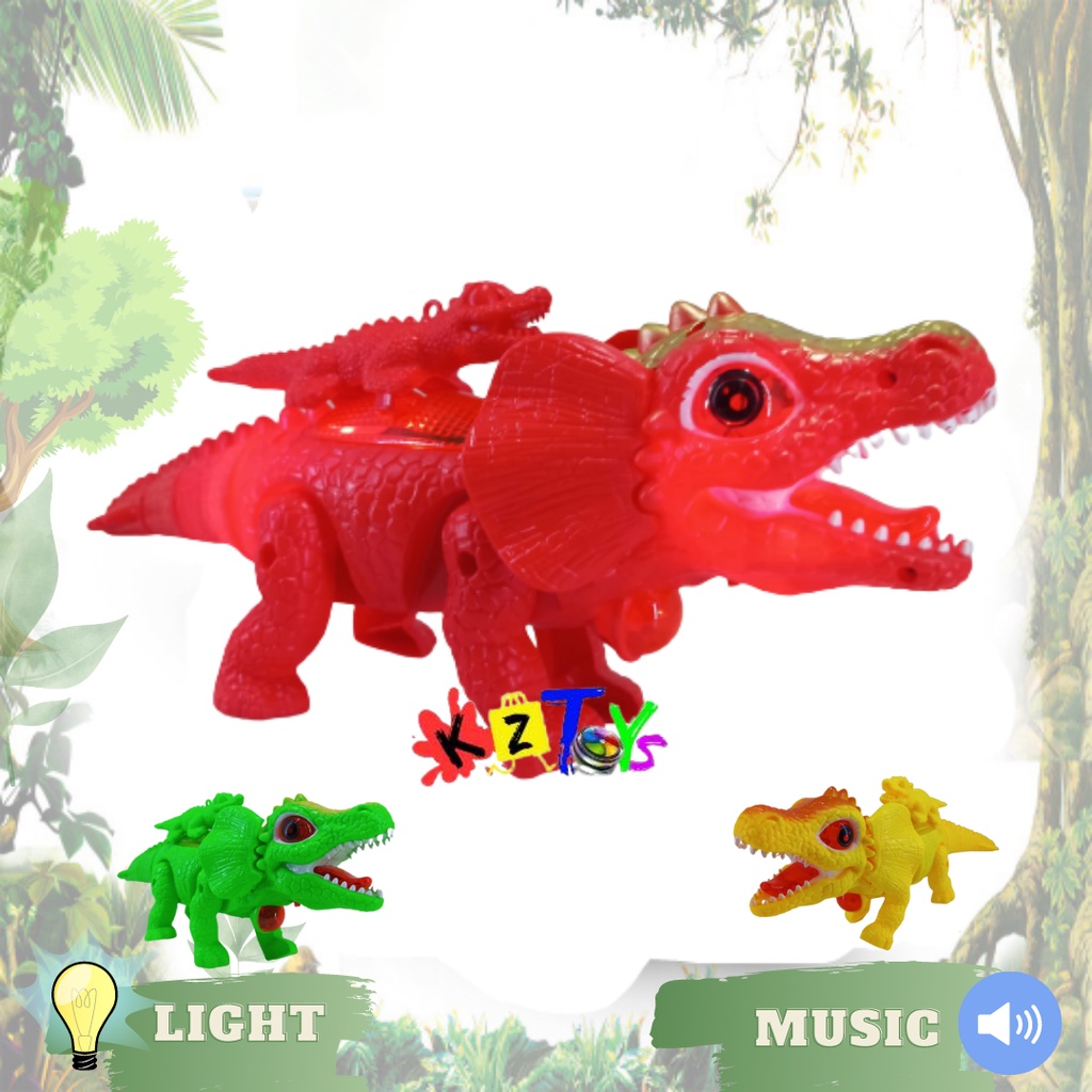 MAINAN DINOSAURUS DINO MUSIC DAN LAMPU DENGAN ANAK DINO BERJALAN