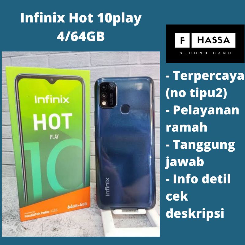 HP INFINIX HOT 10 PLAY 4/64GB SECOND LIKE NEW HP INFINIX HOT 10 PLAY BEKAS SEPERTI BARU MURAH AMAN T