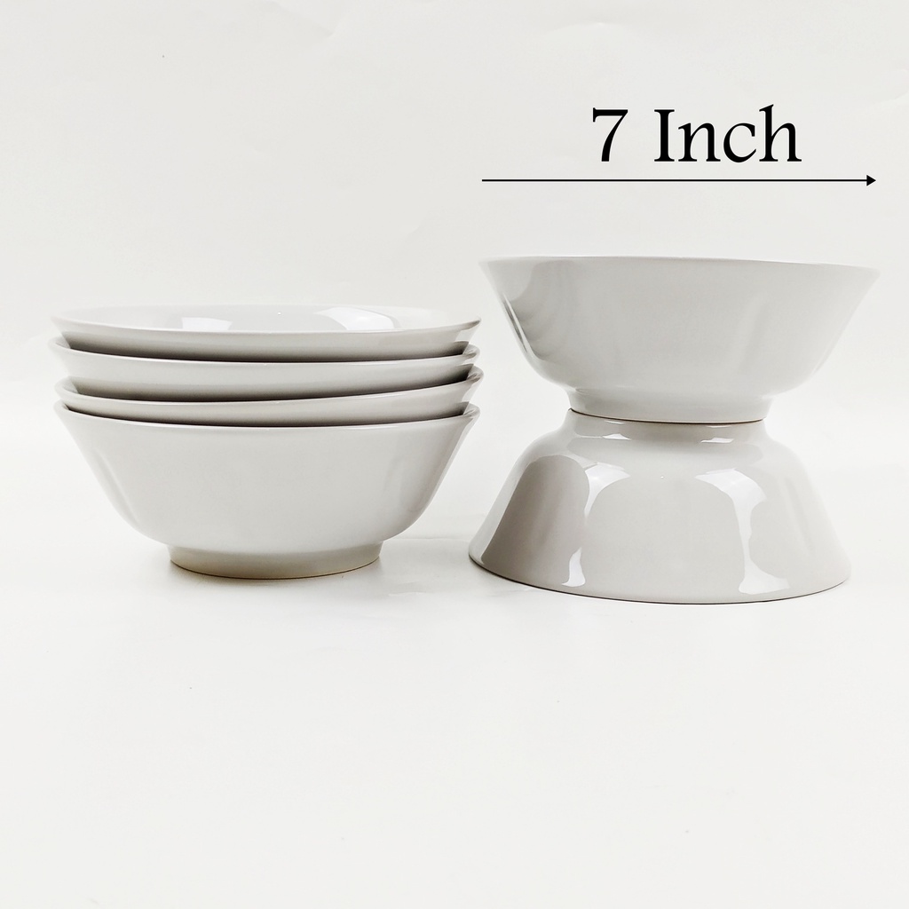 Mangkok Keramik Bakso Motif Putih Polos JUMBO 7 Inch - 6 Pcs