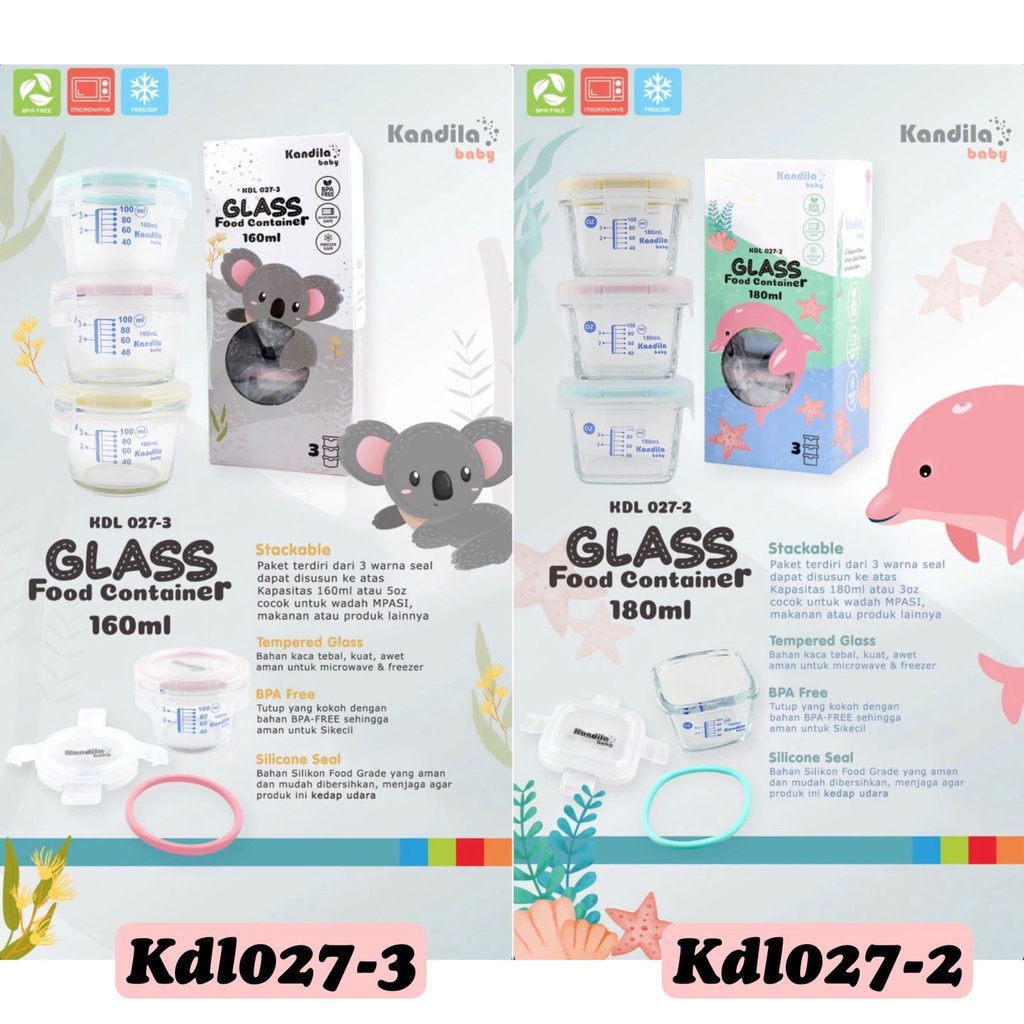 Castle - Kandila Baby Food Container - KDL - 027 // KDL027-2 // KDL027-3 - Glass Storage MPasi + penutup BPA FREE - Mangkok Kaca Tempat Makan Bayi - Food Container