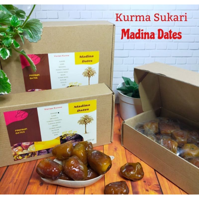 

Kurma Sukari Madina dates kemasan box estetik 500 gr