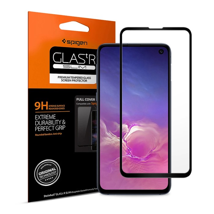 

Tempered Glass Samsung Galaxy S10e Spigen Glass Full Cover Pelindung Layar HD Anti Gores