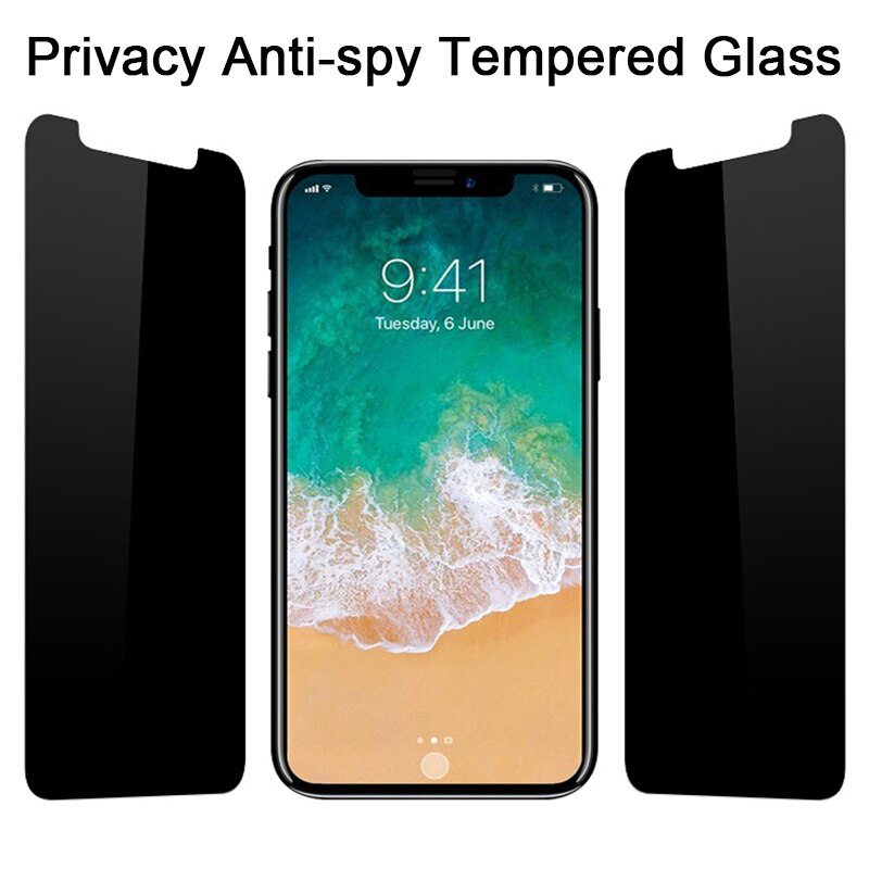 Pelindung Layar Tempered Glass 9h Anti Spy Untuk Iphone X Xr Xs Se 7 8 5 6 S Max Plus 12 11 Pro Max