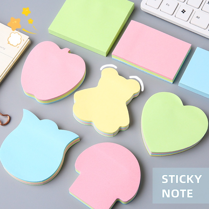 100 Sheets Korean Cartoon-Shaped Colored Sticky Notes Memo Notepad Office Guestbook