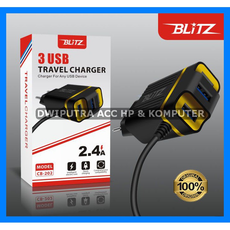 TRAVEL CHARGER BLITZ 3USB CB202/G86 2.4A QUICK CHARGING WITH CABLE ORIGINAL