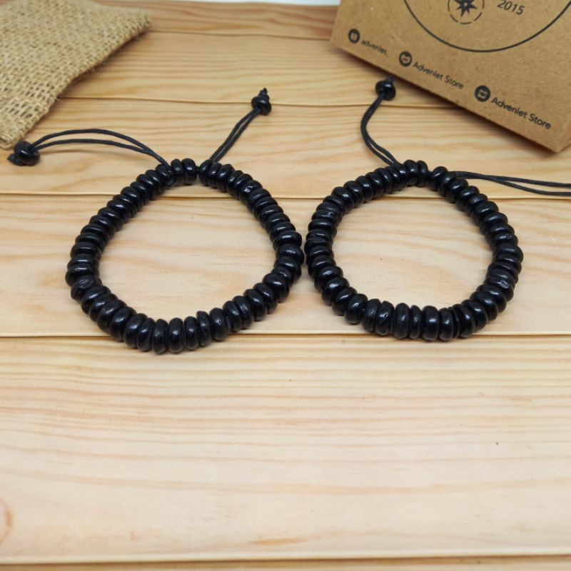 Gelang Pria Keren Hitam Black Kokkah Kaukah Kayu Kokka Warna Bentuk Pipih