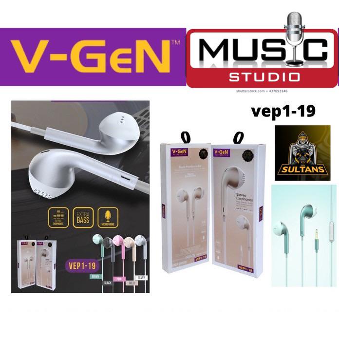 minigo ~ Earphone VGeN VEP1-19 Wired Handsfree Headset Stereo Sound V-GeN VEP1 19 Earphones macaron mettalic colour mega bass ORIGINAL GARANSI RESMI VGEN