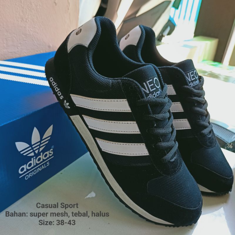 Sepatu Sekolah Sepatu Kerja Adidas Neo Black Hitam MD Runner Pria Wanita