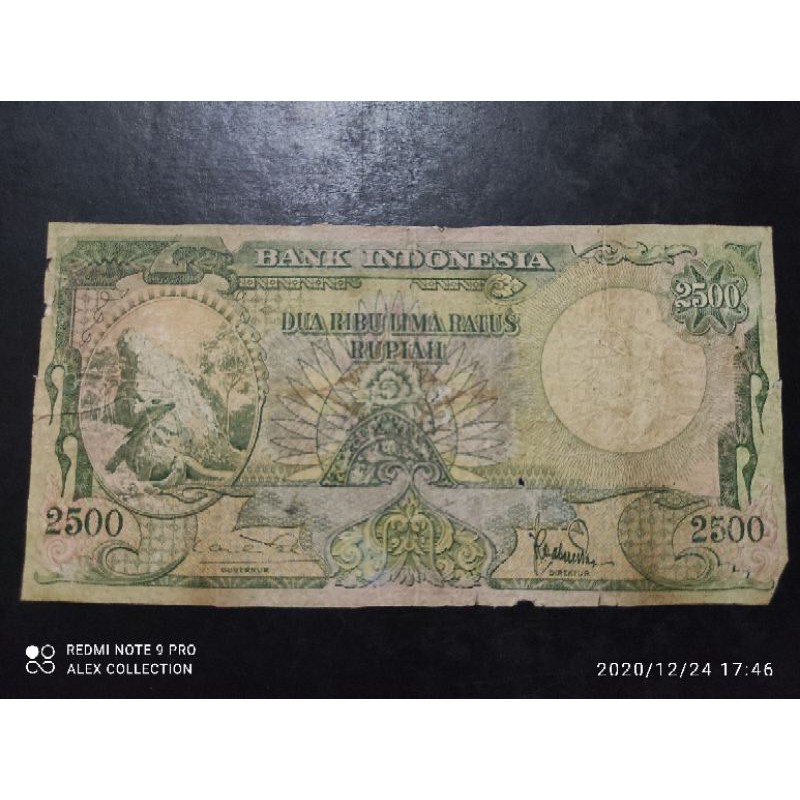 uang indonesia 2500 rupiah thn 1957 gambar hewan