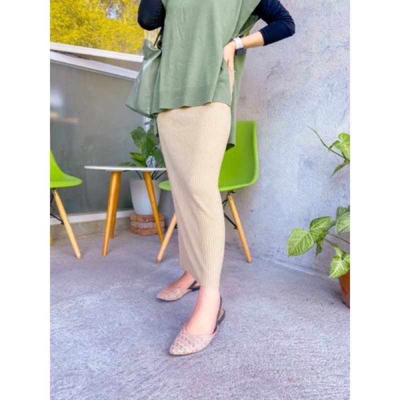 ROK SPAN RAJUT - ROK PREMIUM RAJUT - SPAN ROK - ROK WANITA RAJUT-Rok Cream Muda