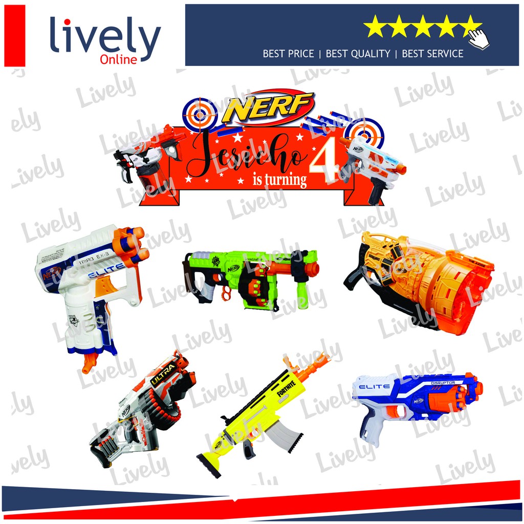 CAKE TOPPER KARAKTER HIASAN KUE HBD HAPPY BIRTHDAY CUSTOM NAMA NERF set