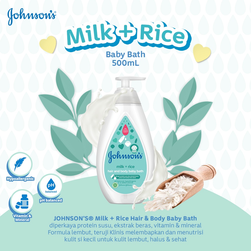 Johnson's Baby Milk + Rice Hair and Body Baby Bath Pump 500ml