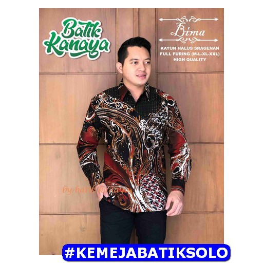 ATASAN PREMIUM BIMA Kemeja Batik Pria Lengan Panjang Lapis Furing KANAYA Merak Sogan Perwira GIANDRA