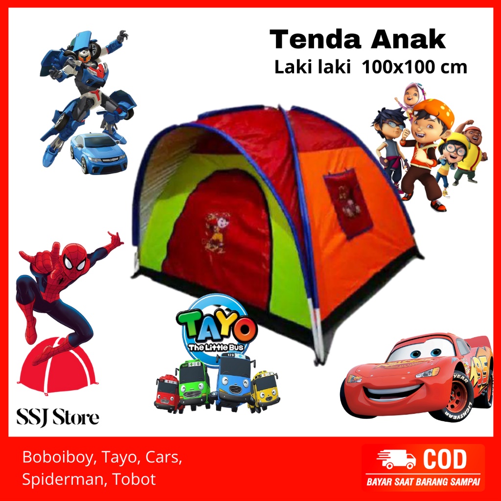 Tenda Anak Karakter Cowok Ukuran 100x100 cm SSJ Store Gratis Ongkir Bisa COD / Kemah - Kemahan Anak