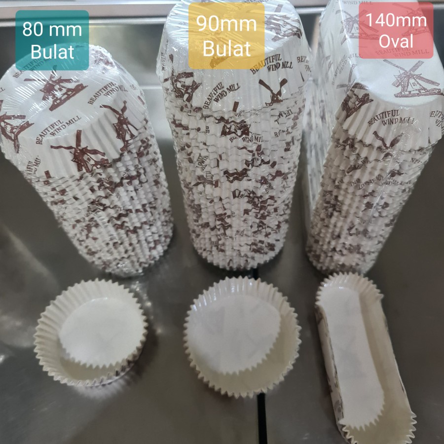 Paper Cup Motif Windmill untuk Roti dan Kue, Isi 200 Pcs per Roll dengan 3 Ukuran Bulat 80mm, 90mm, 