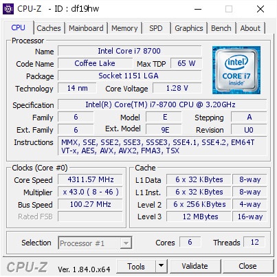 Processor Intel Core i7 8700 Tray Socket 1151