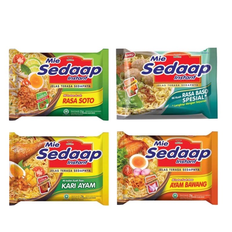 

MIE KUAH INSTANT SEDAAP MI KUAH BASO, SOTO, AYAM BAWANG, KARI AYAM 80GR