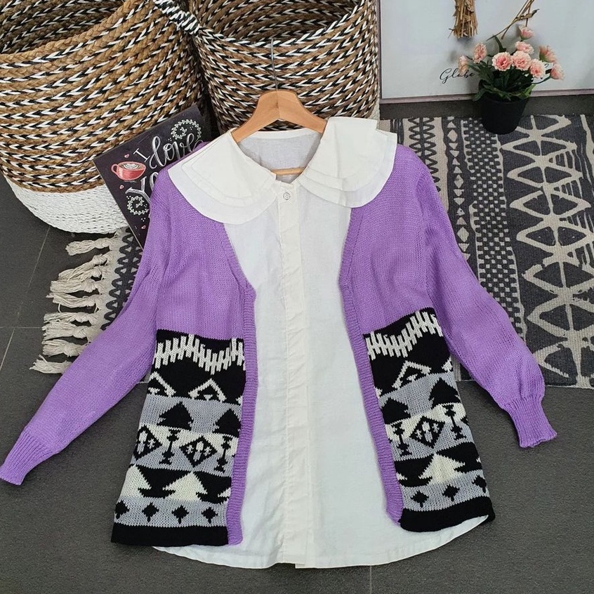 Outther Cardigant Wanita Etnika Cardie Bahan Rajut Ala Korean Style