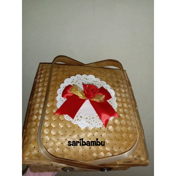 sokase bambu hias pita 25cm/besek kaki hias pita/hampers pita/hampers bambu