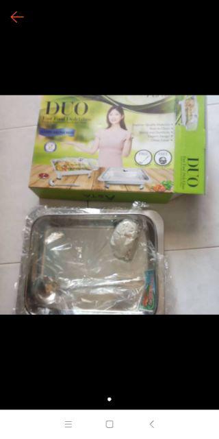 Fast Food Duo Asta / Tempat Makanan Prasmanan Serving Dish Dobel 2 In1 Stainless Anti Karat