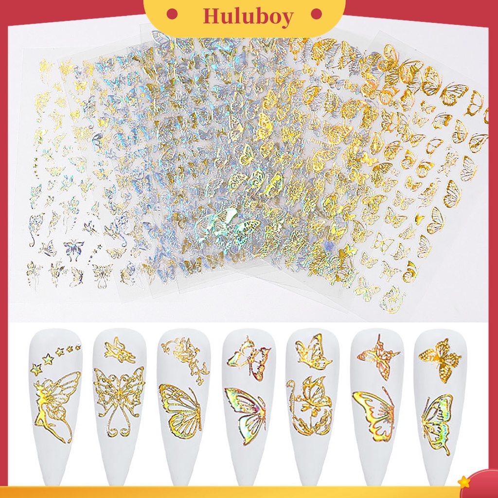 Huluboy Huluboy♡ Stiker Kuku Bentuk Kupu-Kupu Bahan PET Untuk Salon Manicure