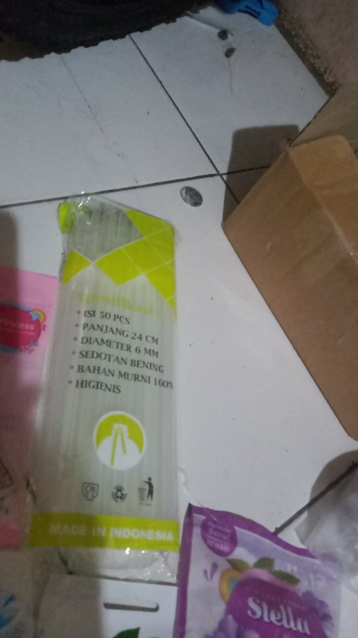 Sedotan Plastik Bening Bengkok Isi @50 Pcs Panjang 24cm Bahan Murni 100%