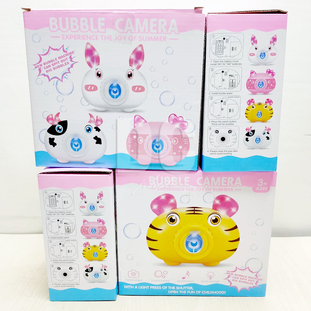 Bubble Camera Tiger Hello Kitty Rabbit Sapi Mainan Kamera Gelembung Sabun Musik Lampu Baterai