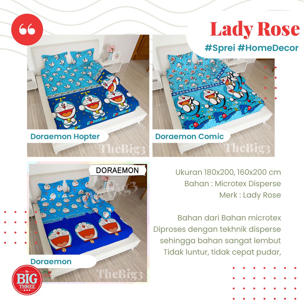 Set Sprei LADY ROSE 180x200 / 160x200 motif DORAEMON - King Size Queen Ladyrose 180 160 SP