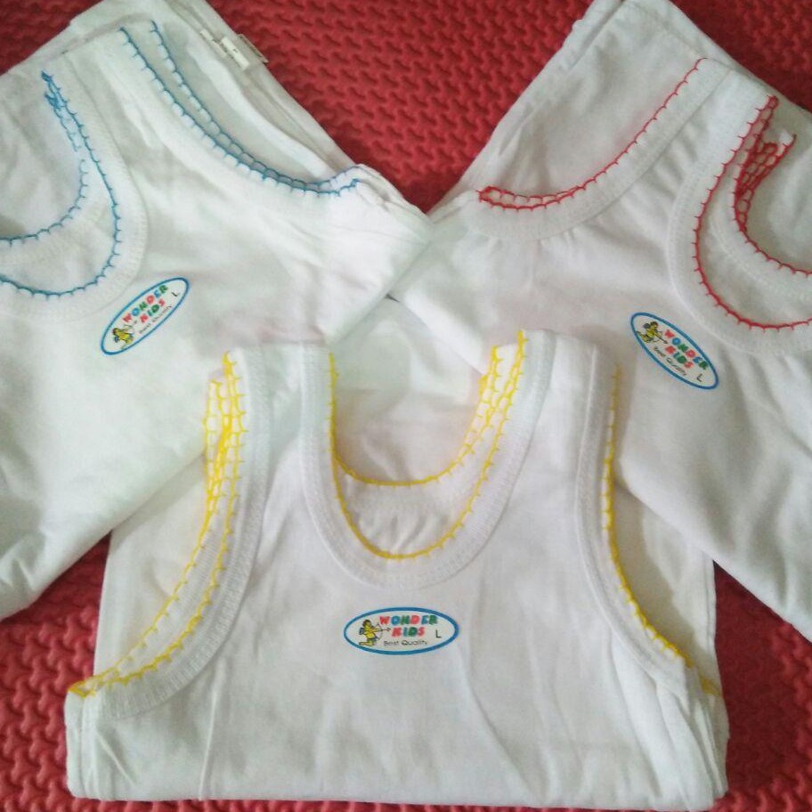 3 Pcs Singlet Wonderkids - Kaos Dalam Anak Laki-Laki / Perempuan - List 3 Warna