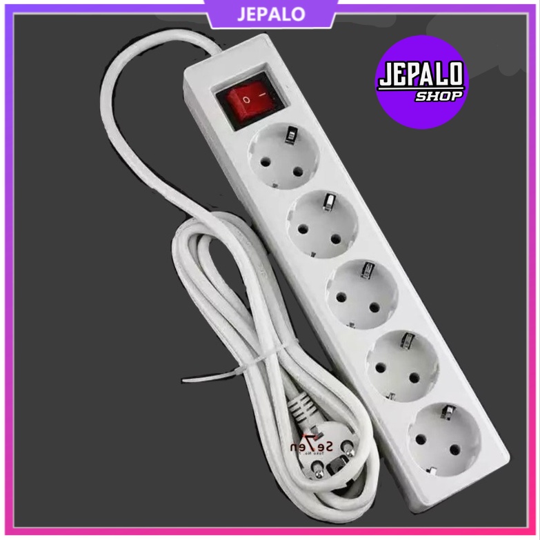 STOP KONTAK + KABEL 5 LUBANG 5 METER COLOKAN LISTRIK EU PLUG / STOK KONTAK JEPALO SHOP MAKASSAR