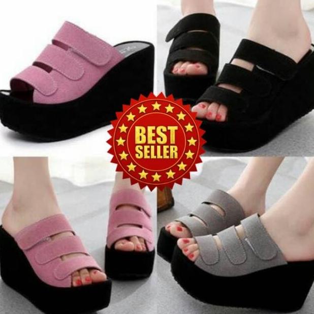 SANDAL SLOP WANITA WEDGES | SANDAL WEDGES WANITA | SANDAL SLOP WEDGES DISKON