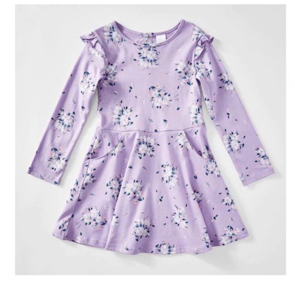 Baju anak perempuan dress bunga ungu, lilac fashion anak cewek murah v13