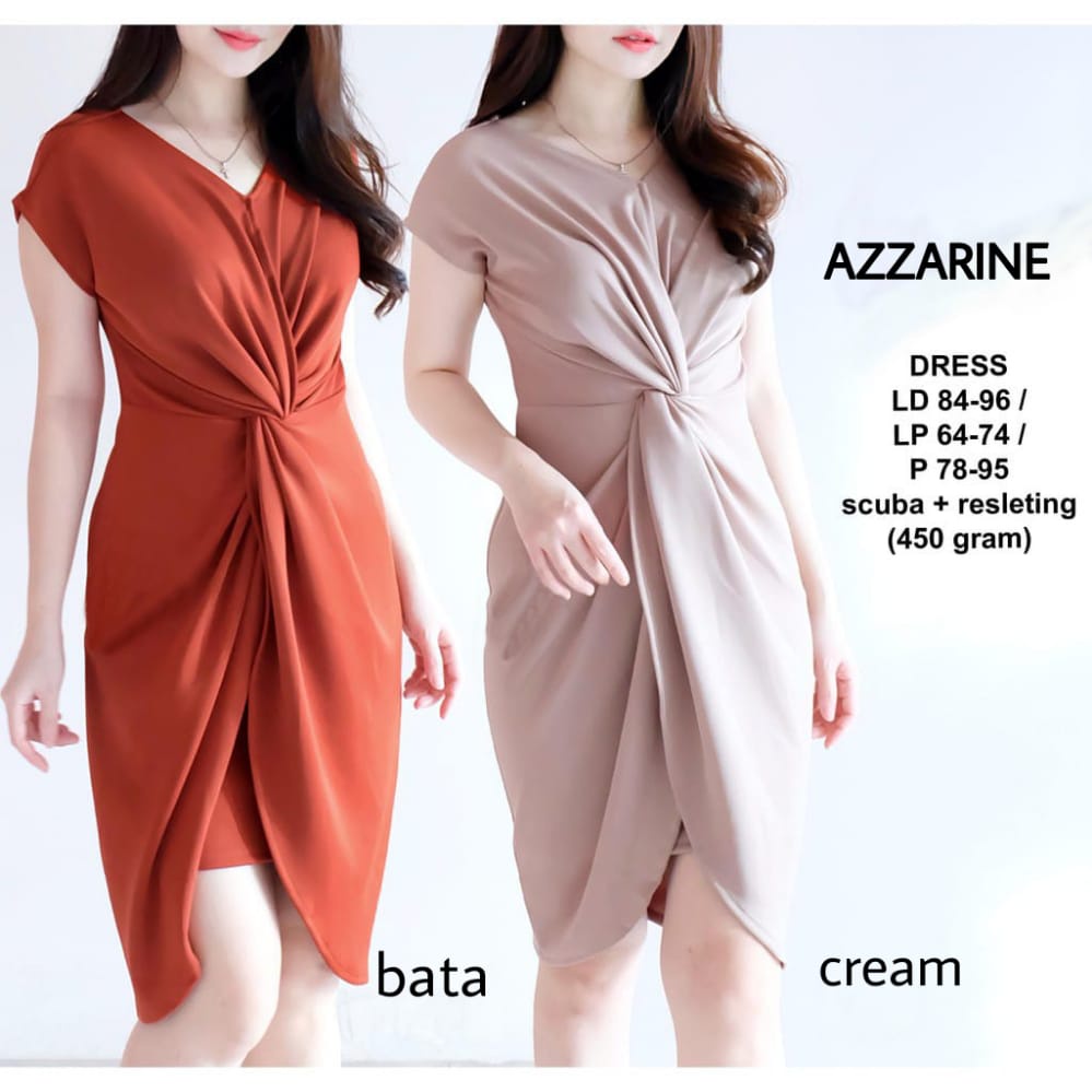 TERBARU DRESS AZZARINE SCUBA / DRESS MIDI KNOT / DRESS WANITA